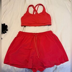 lululemon Cherry Red Athletic Shorts and Sports Bra Set